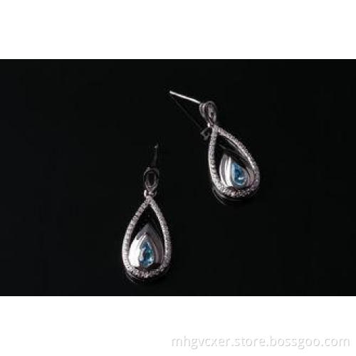 Girls Silver CZ Earrings With water drop shape blue main st